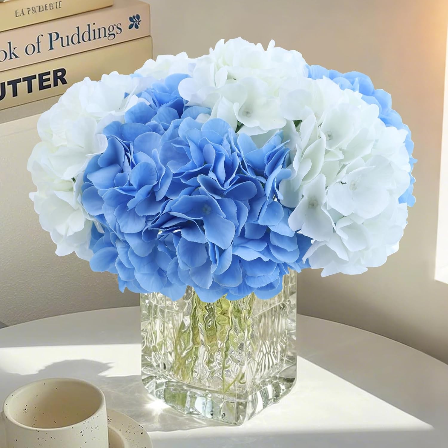 105pcs Fake Flowers White Hydrangea Artificial Flowers Bulk (Not Squished, No