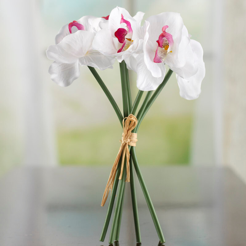 Package of 2 White with Fuchsia Center Artificial Orchid 10-1/2″ Bundles