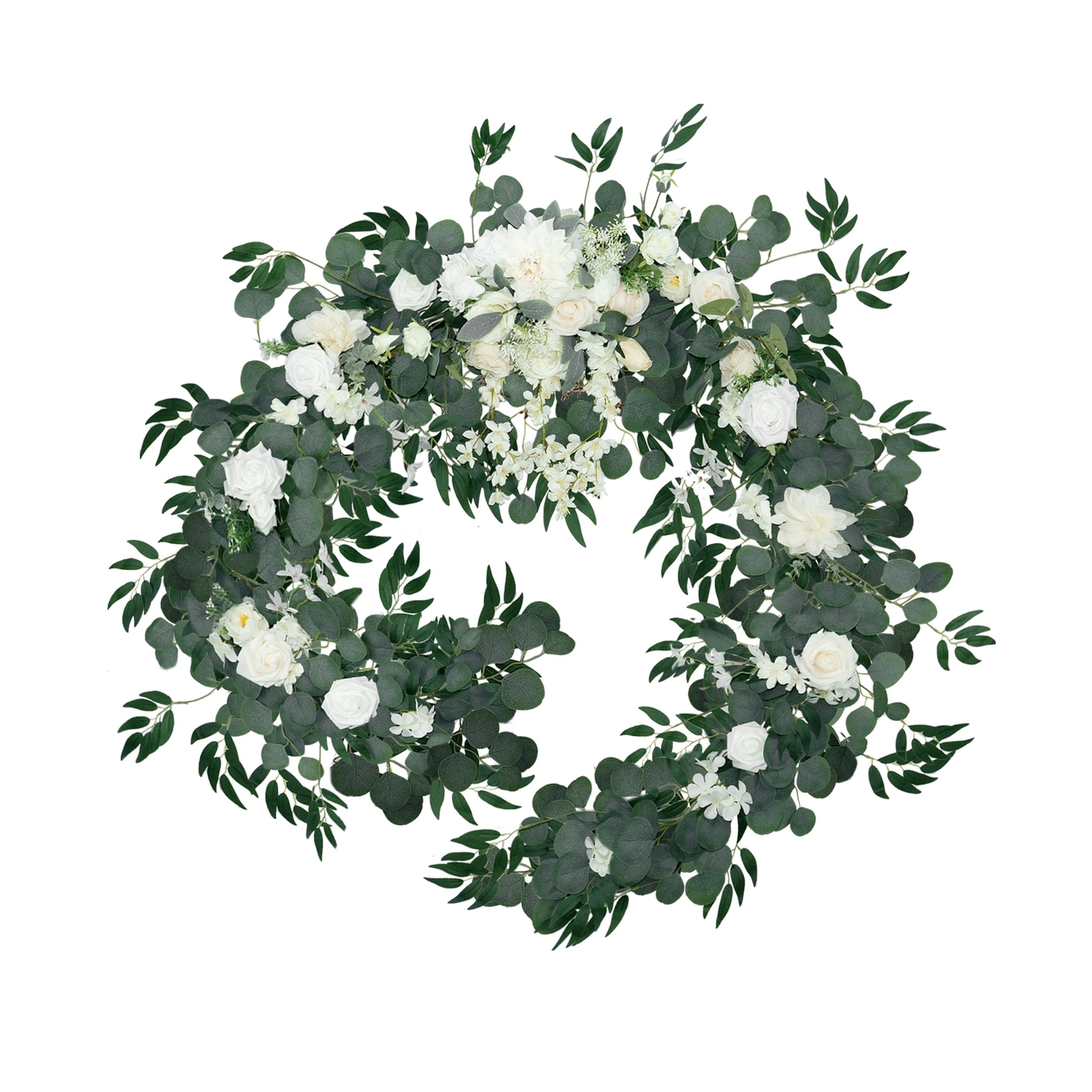 White 9FT Artificial Eucalyptus Garland with Flowers,Arch Flowers for Wedding…