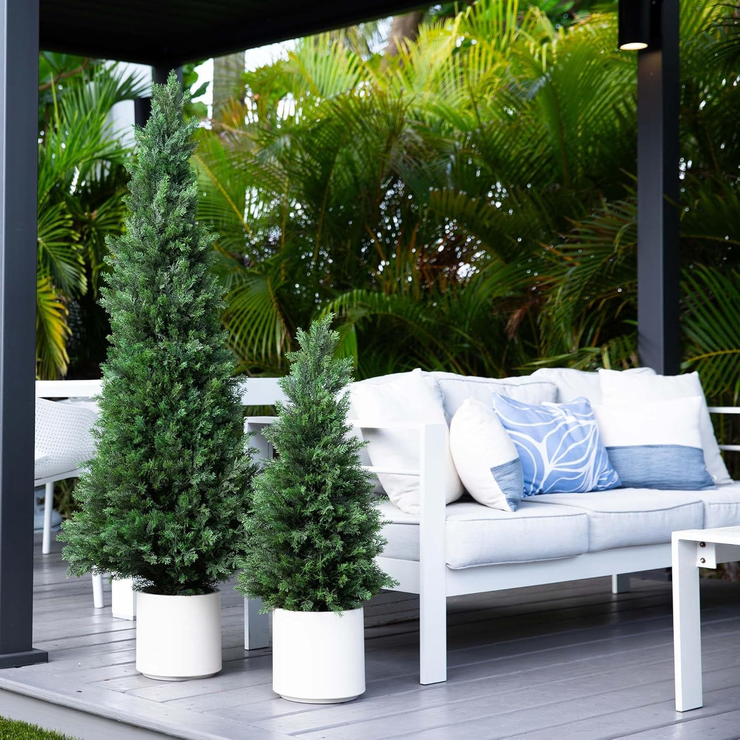 3FT UV Resistant Faux Cedar Tree in White Planter for Indoor/Outdoor Decor