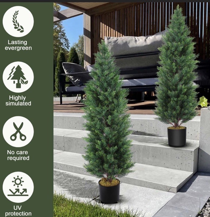 Artificial Cedar tree 2 Pack 3 Feet Tall Outdoor UV Rated Porch Decor