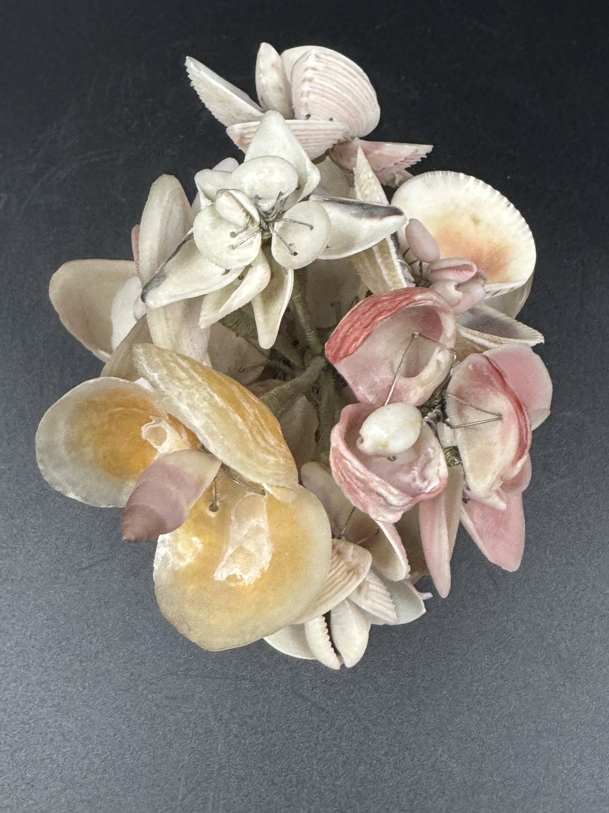 Vintage Seashell Flower Bouquet Floral Arrangement Handcrafted From Jingle Shell