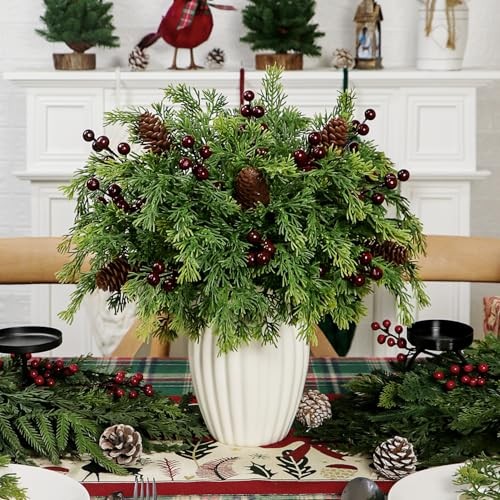 Pcs Artificial Pine Branch Berry Pinecones Set – 13” Fake 45 Red Berry
