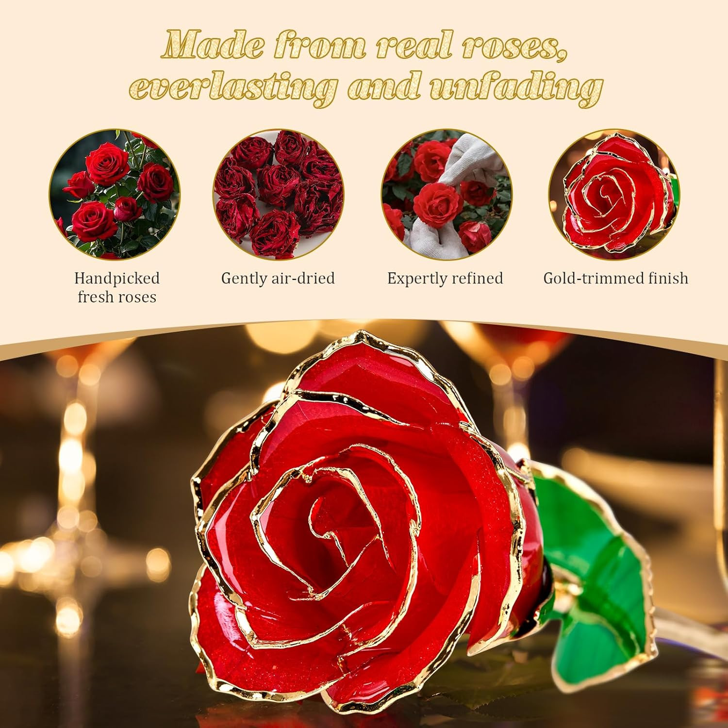 24K Gold Dipped Red Rose – Romantic Gift for Her, Wife, Mom, Anniversary