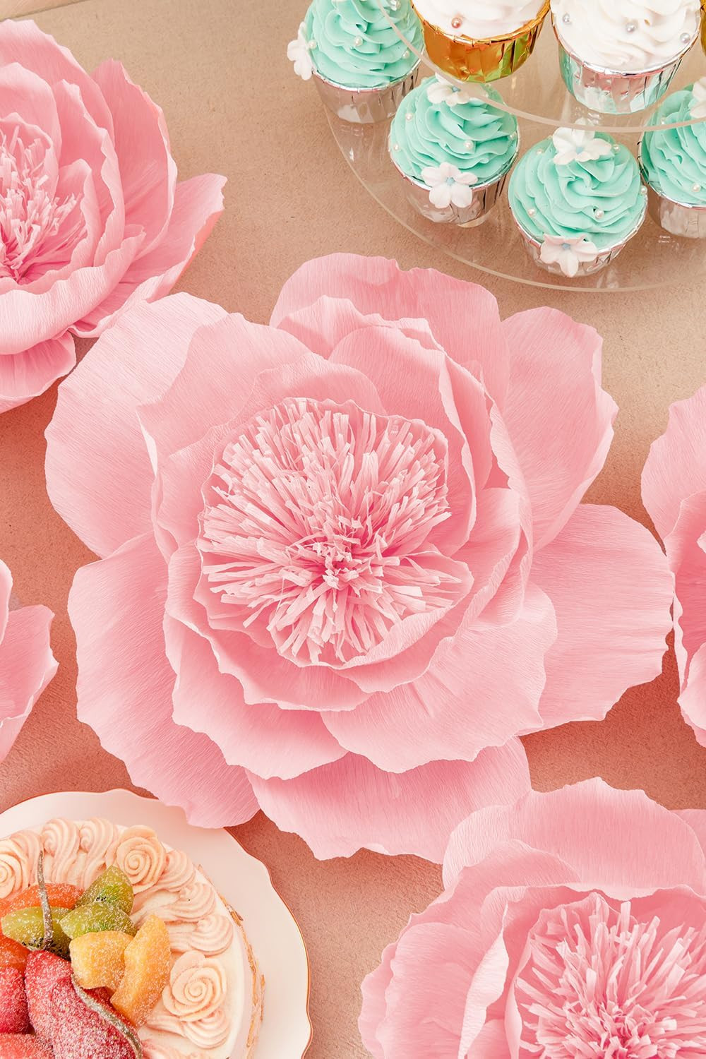 Crepe Paper Flowers Wall Decor Pink Set of 6 Wedding Party Photo Backdrop