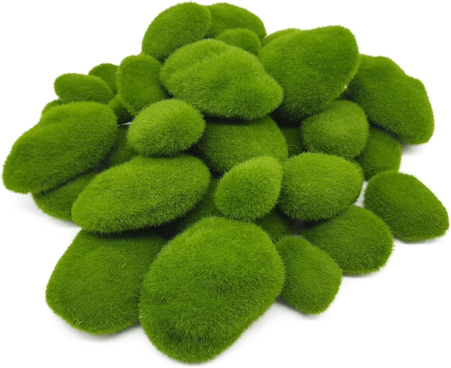 40PCS 4 Size Artificial Moss Rocks Decorative, Green Moss Balls,Moss Stones,