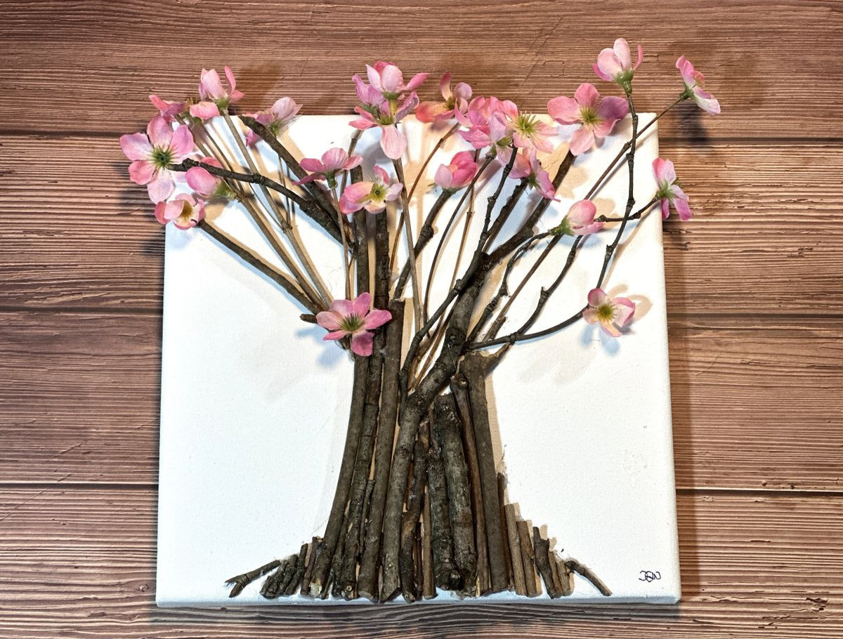 Canvas Art Set- Woodland Trees with Pink and White Flowers – 3 Dimensional