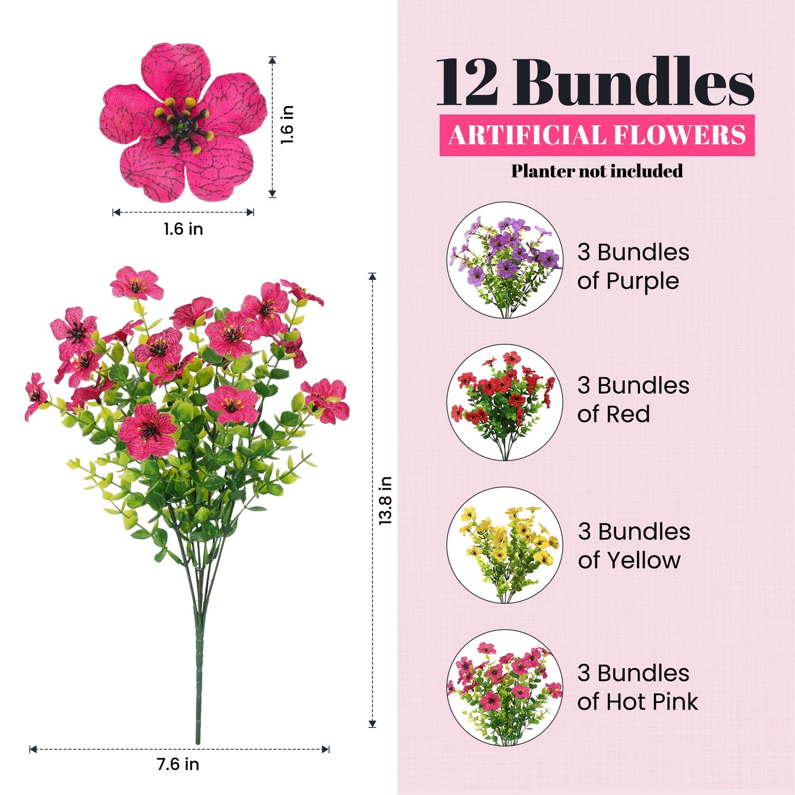 UV Resistant Artificial Flowers for Outdoors, 12 Bundles Faux Silk Daisies wi…