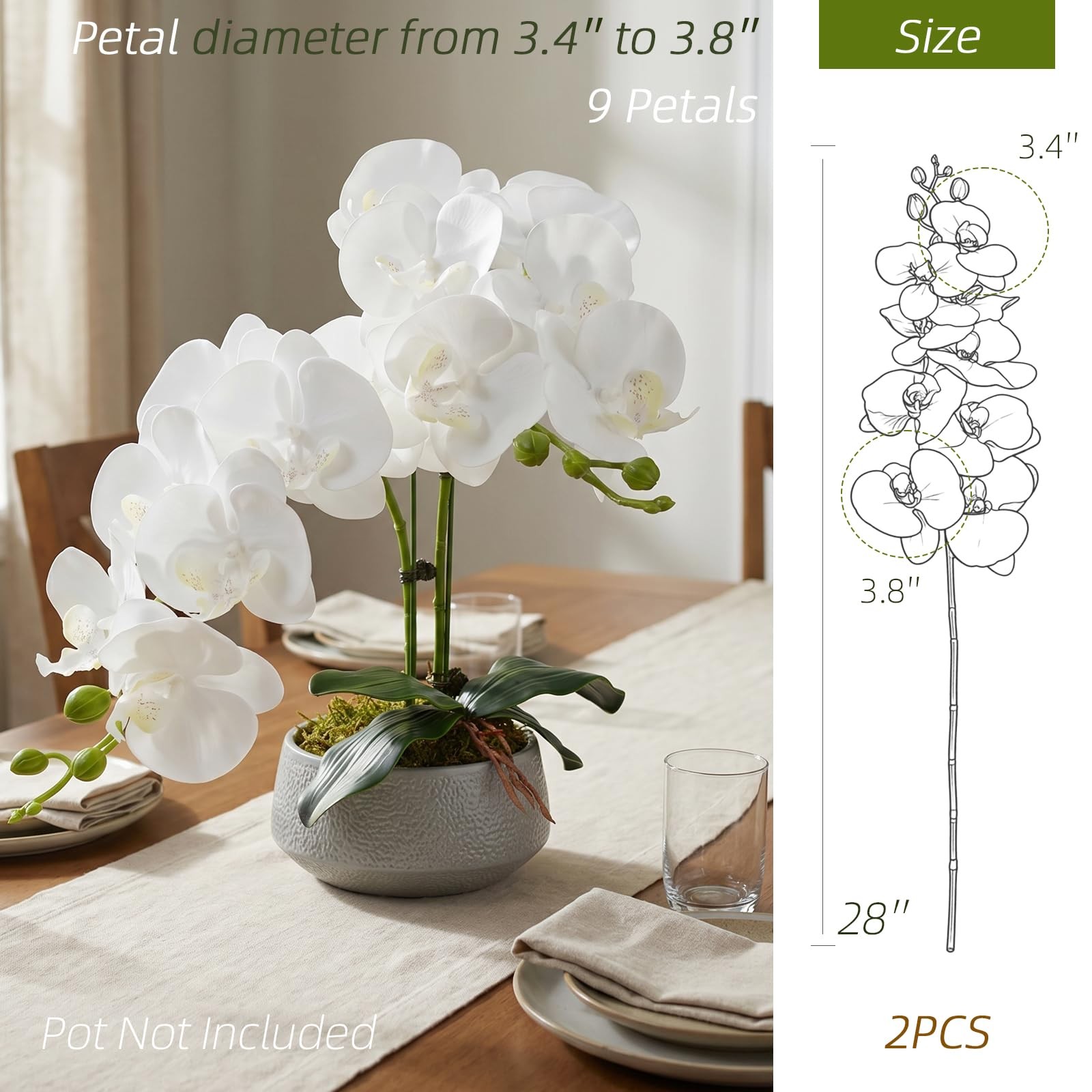 Orchid Stems with Leaves, 2 Pack Faux Phalaenopsis Branches,Total 18 Blooms R…
