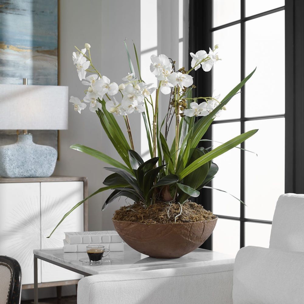 Uttermost UT-60039 Moth Orchid Planter in Hand Painted, Natural Brown, White