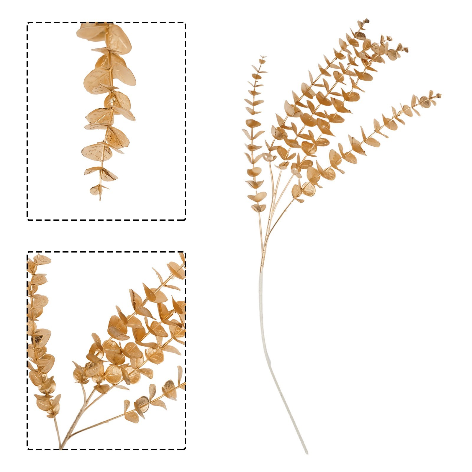 Simulated golden eucalyptus and ginkgo leaf flower arrangement for a chic touch