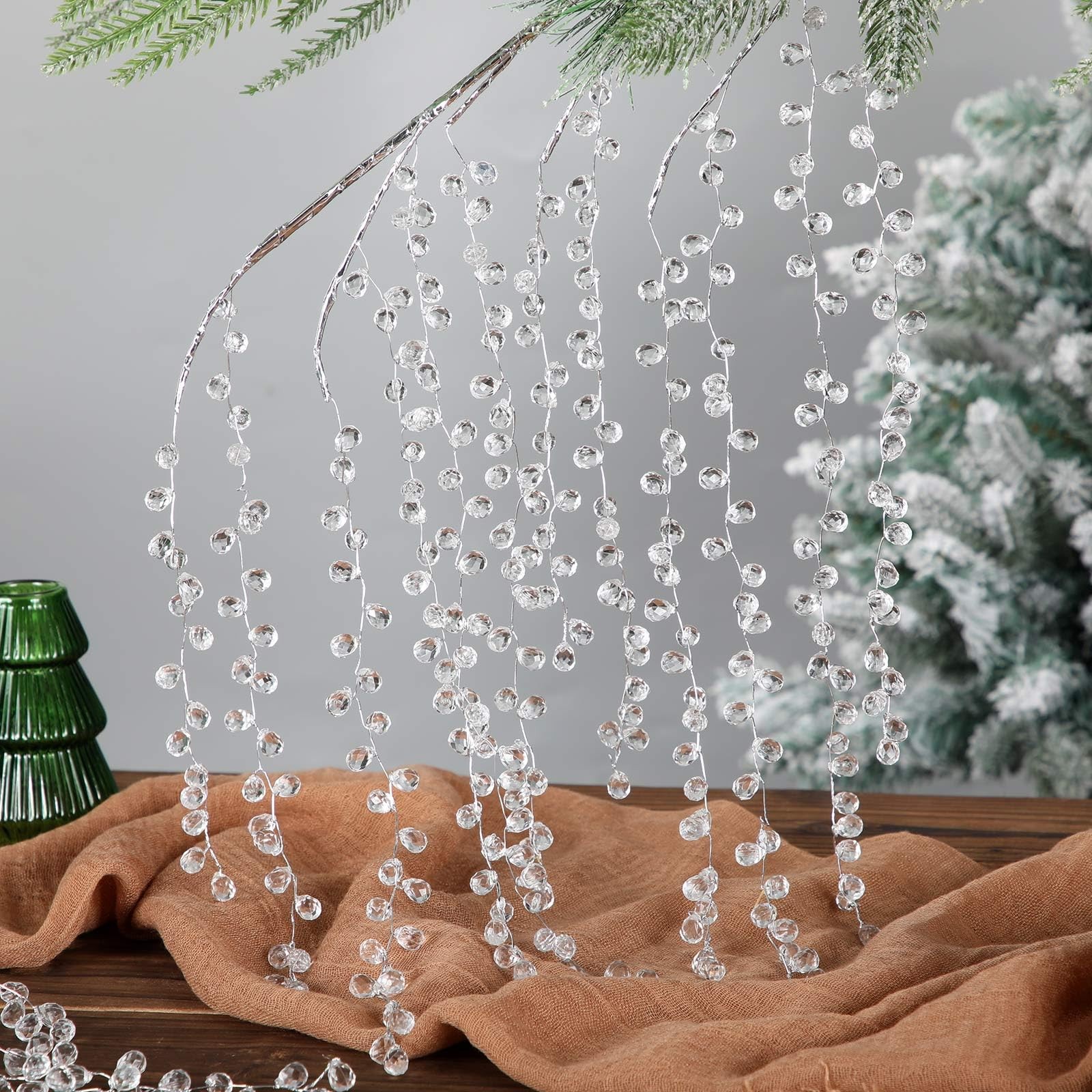 4 Pack Crystal Ice Drop Christmas Tree Picks 17.7 Inch Clear Acrylic Christma…