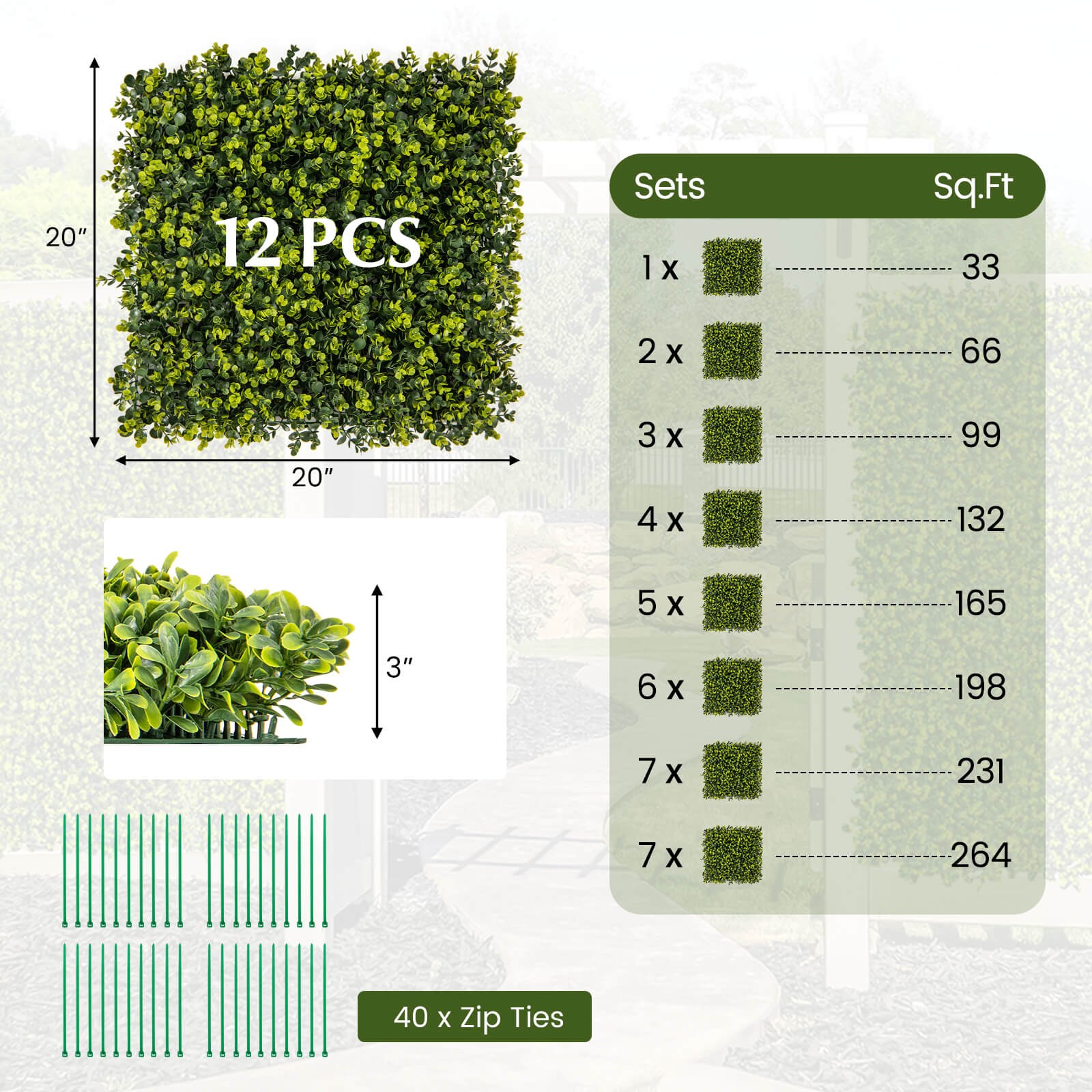12 PCS 20″ x 20″ Artificial Hedge Boxwood Panels w/ Decorative Grass Wall Panels