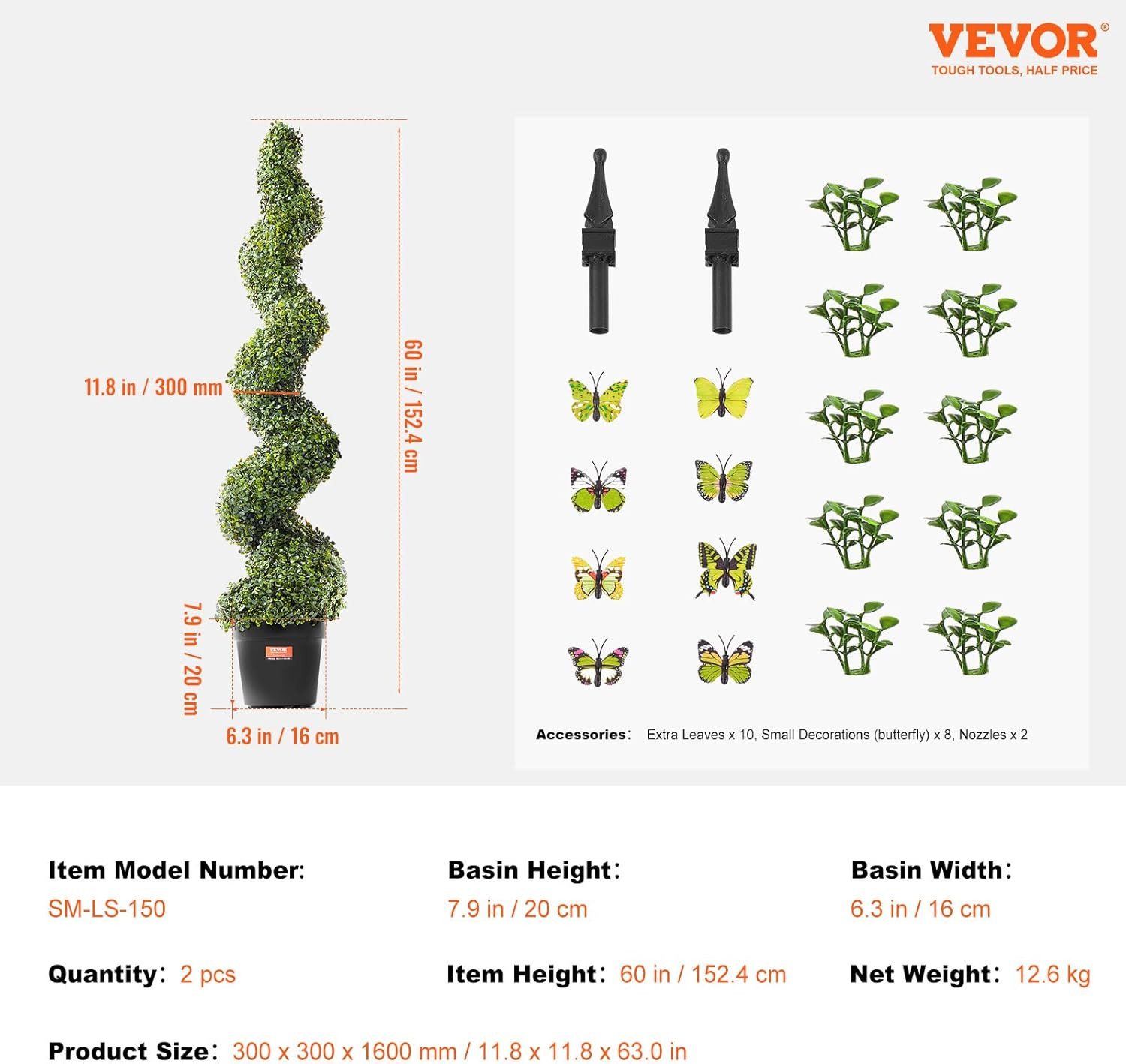 60″ Spiral Artificial Boxwood Topiary Trees – UV Rated Indoor/Outdoor Set