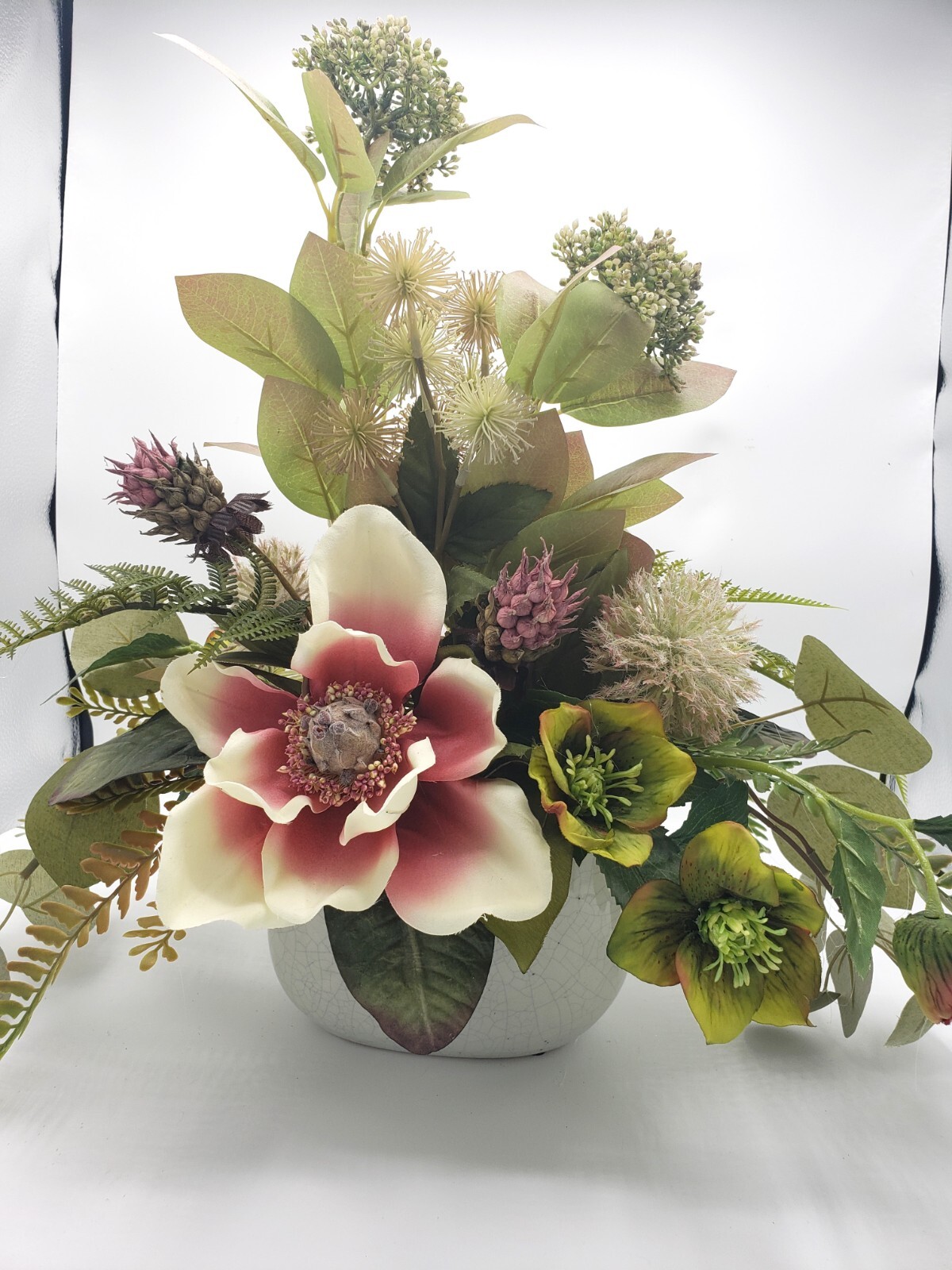 Silk flower arrangement, hot pink peony floral arrangement, spring floral garden