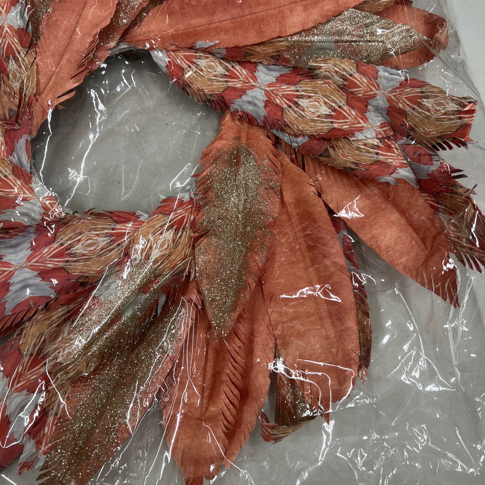 Lot Of 10 Dept 56 Coast Pacific Gold Watercolor Faux Feather Wreath Orange 24”