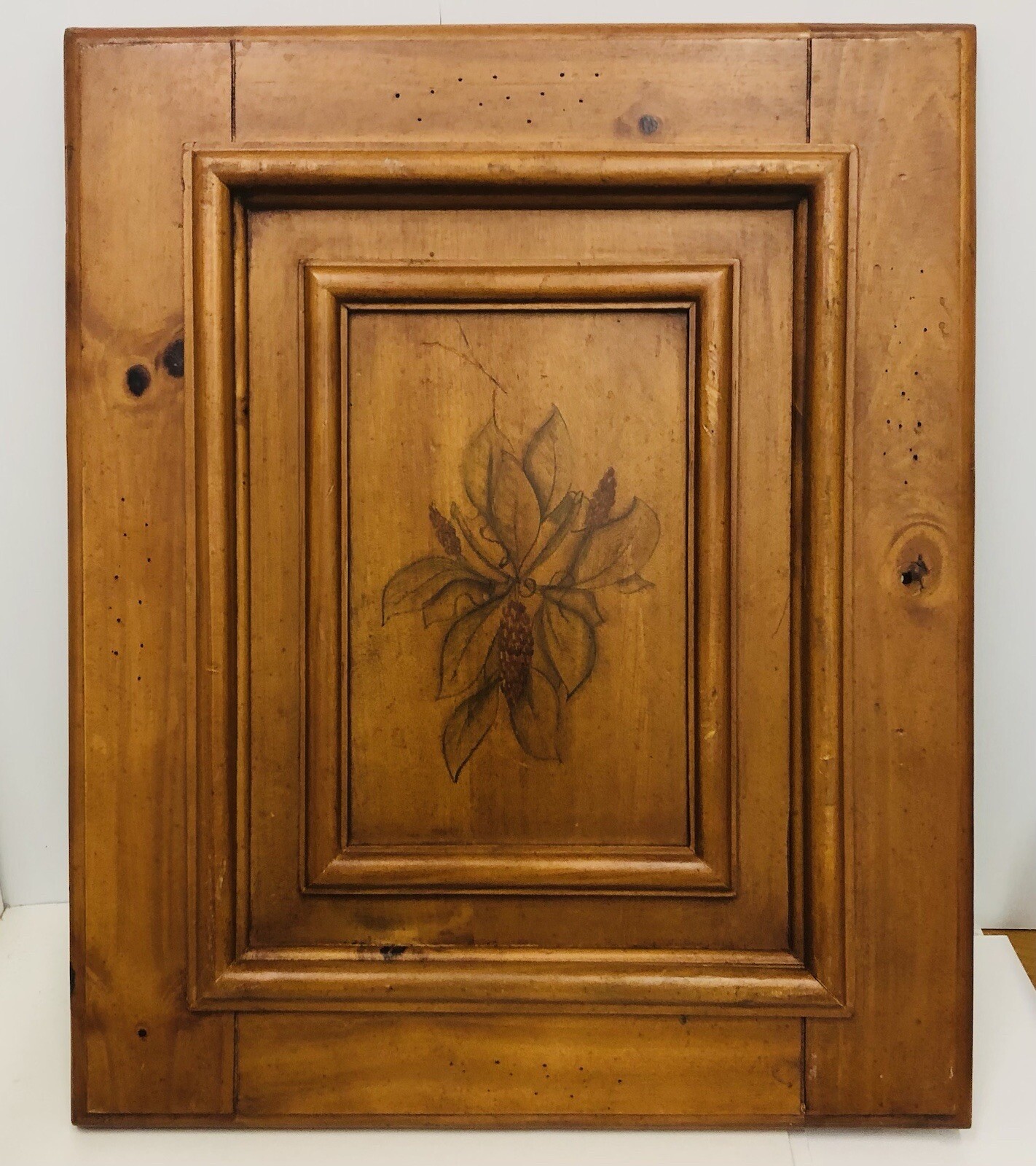 Magnolia Art -Leaves/Pods painted on Pine Door Panel Beautiful on easel or wall
