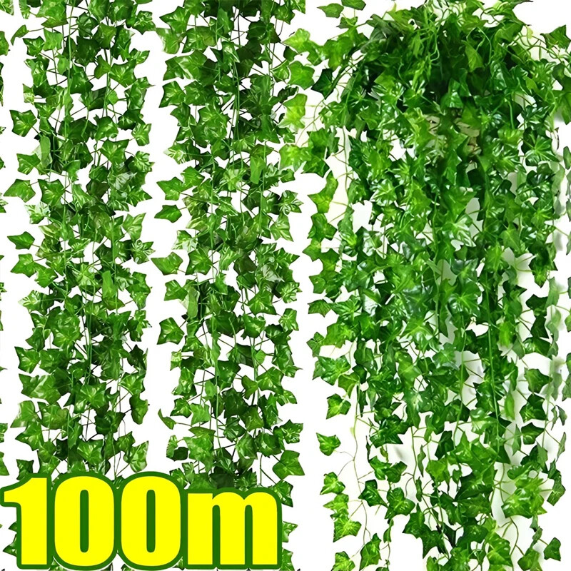 100/2M Artificial Plant Green Ivy Leaf Garland Creeper Hanging Vine Home Outdoor