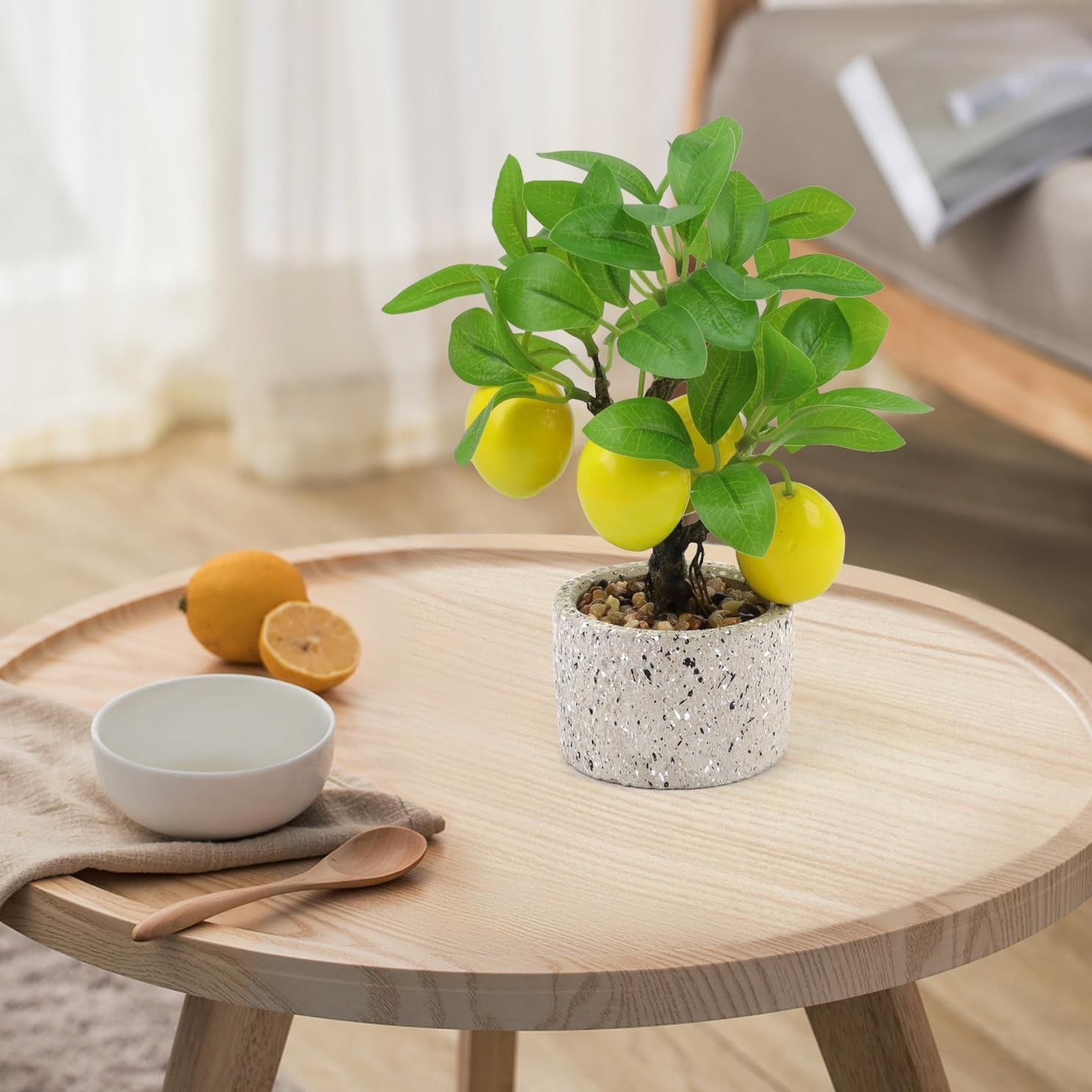 Artificial Potted Plants Fake Yellow Lemon Tree Bonsai Faux Fruit Greenery