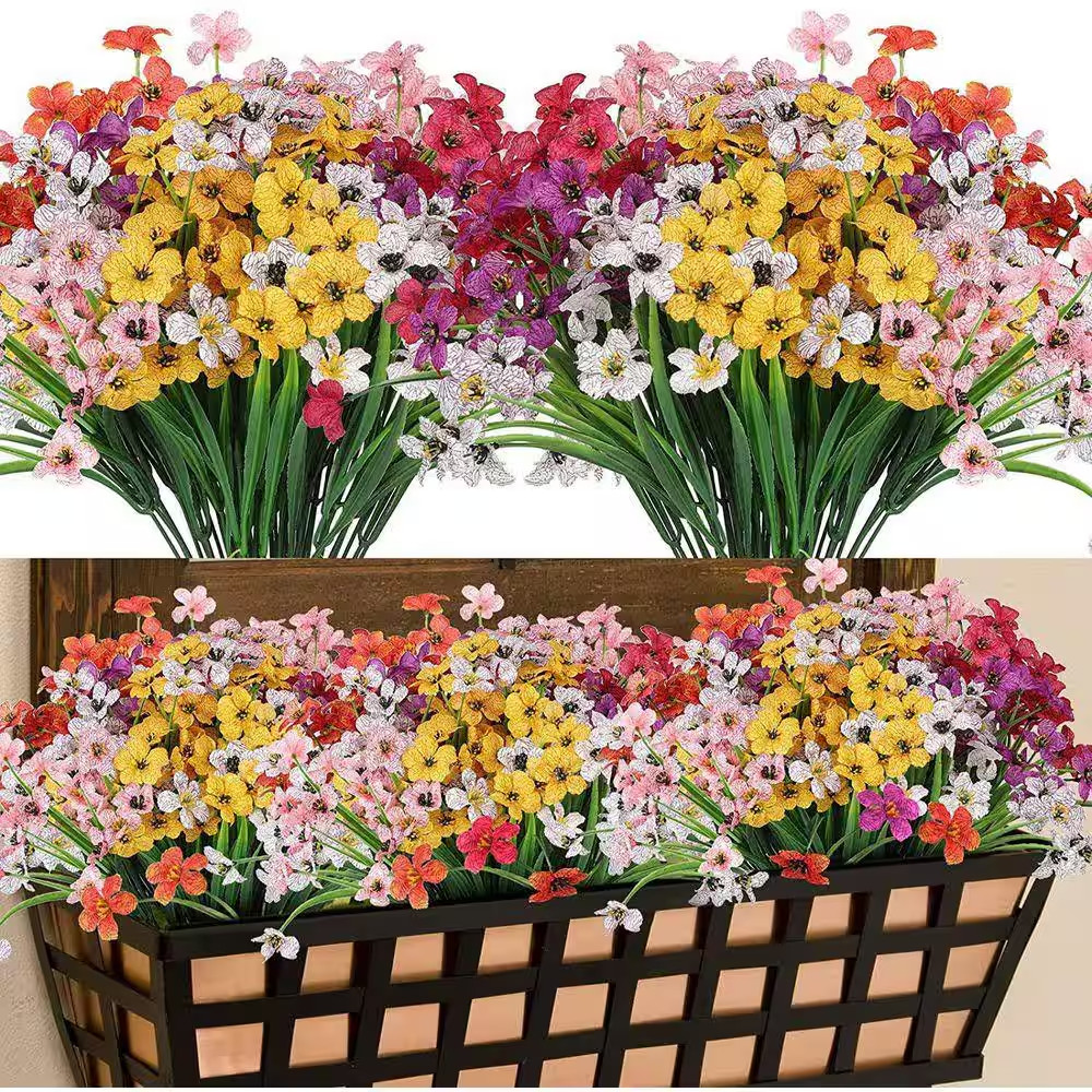 32 Bundles UV Resistant Faux Flowers Greenery Shrubs, 15.7 In. Multi-Colored Out