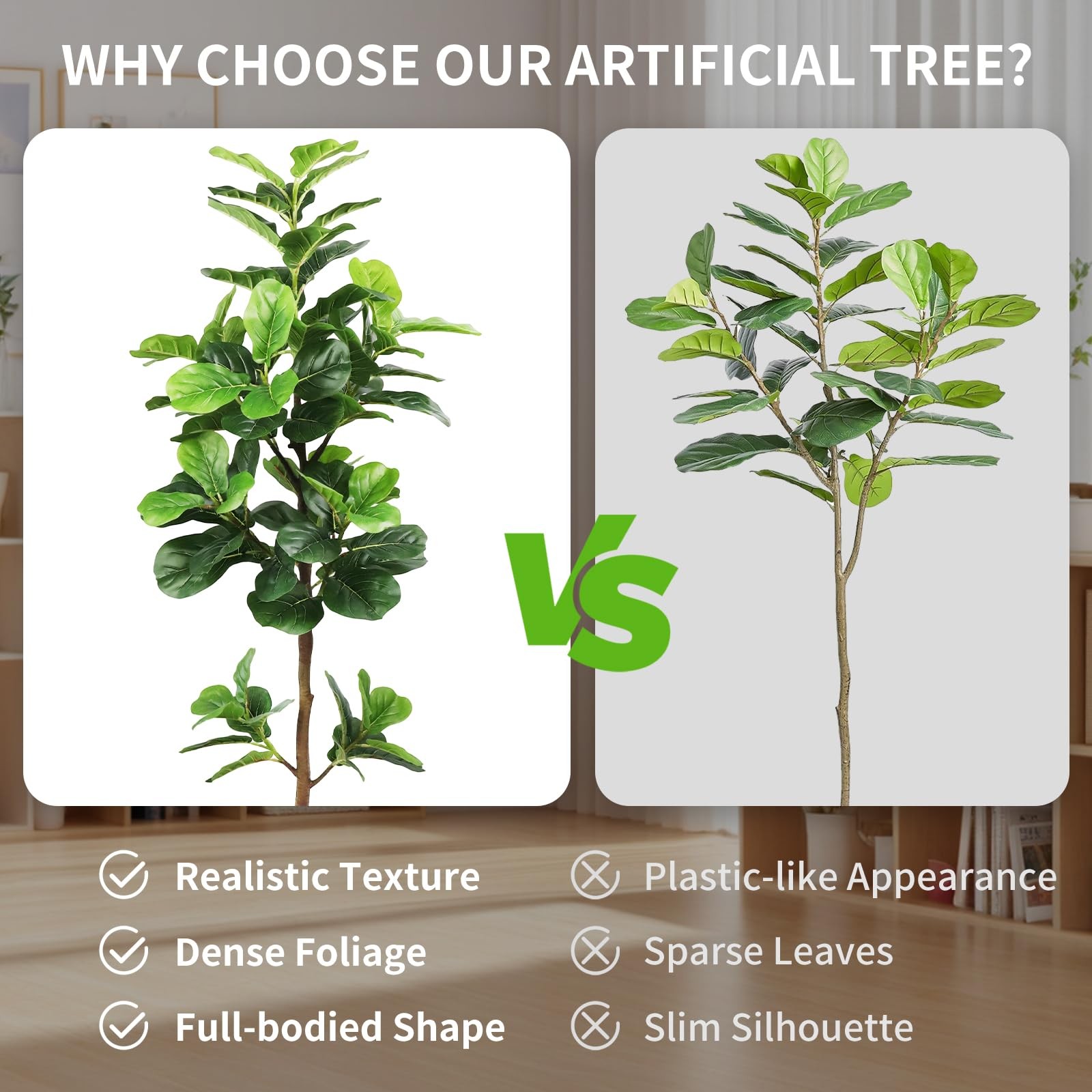 5FT Artificial Fiddle Leaf Fig Tree with White Planter & Fake Moss, Realistic