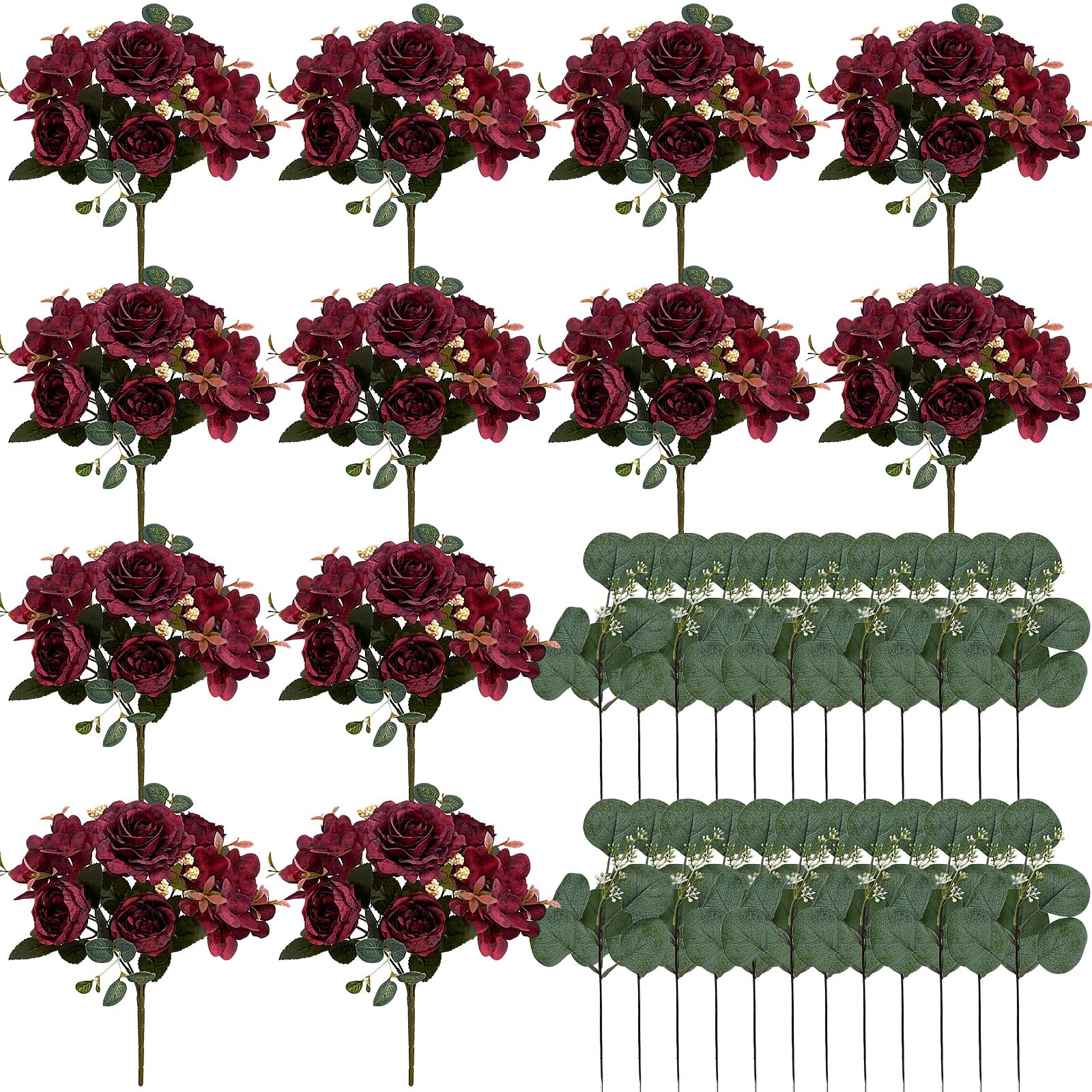 Peony Artificial Flowers, Faux Peonies Hydrangea Eucalyptus Bouquet 12 Packs …