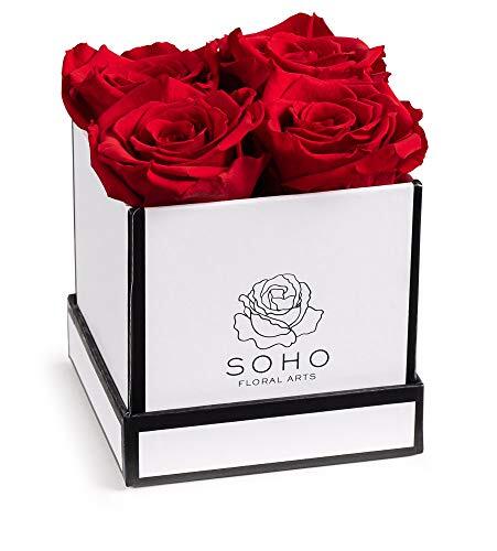 | Roses in A Box | Genuine Roses that Last for Years White Square 4ct. Red