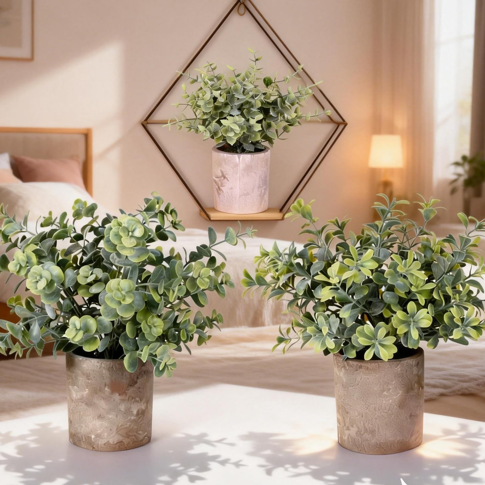 3 PCS Small Potted Fake Plants Artificial Greenery Decor Shelves Bathroom Desk