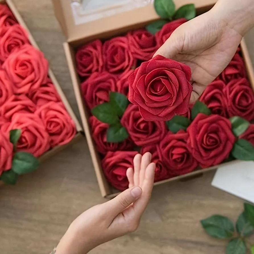 25pcs Artificial Rose Flowers with Stems for DIY Wedding Home Decor NEW