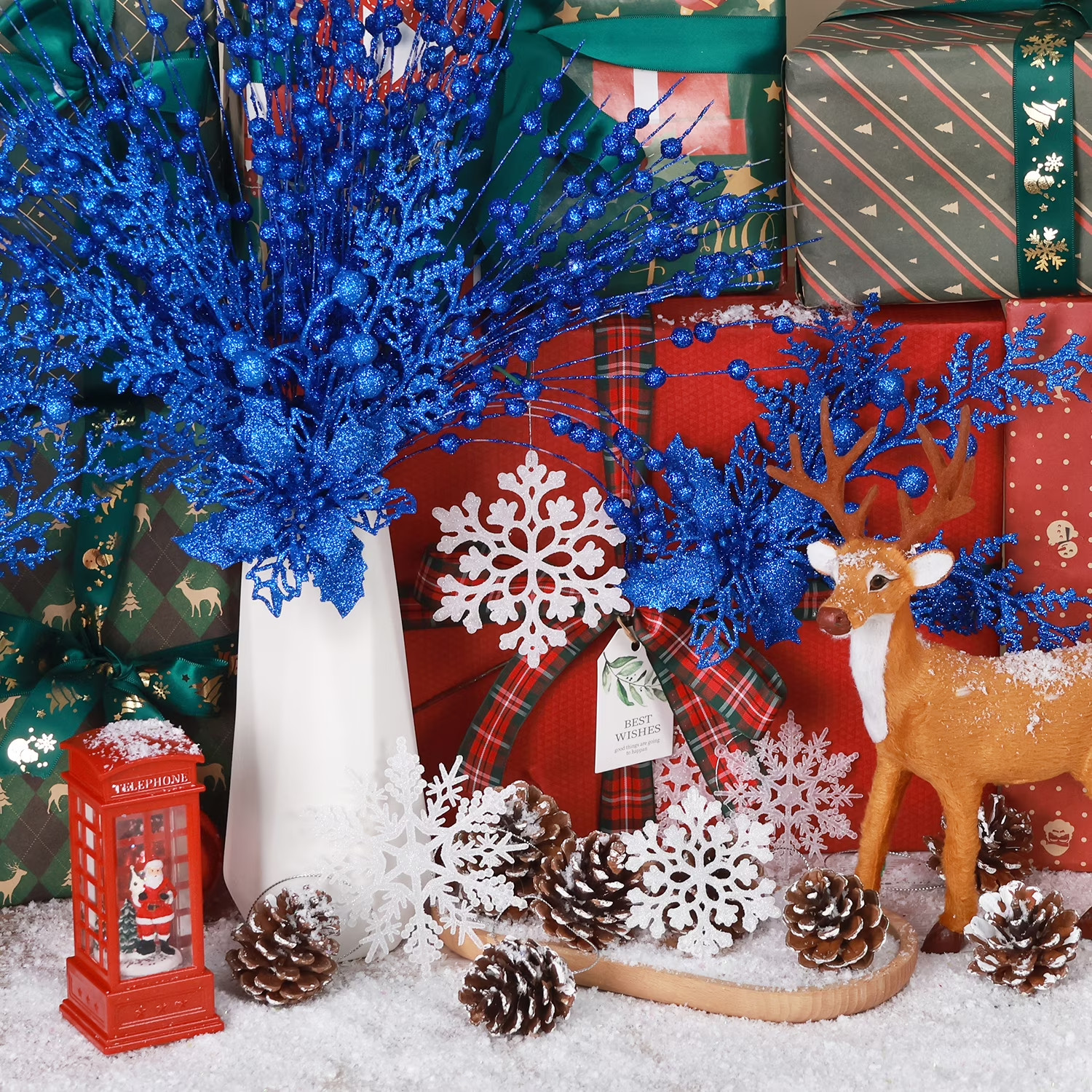 Ayieyill 84Pcs Christmas Tree Decorations Flowers, Artificial Glitter Berry Stem