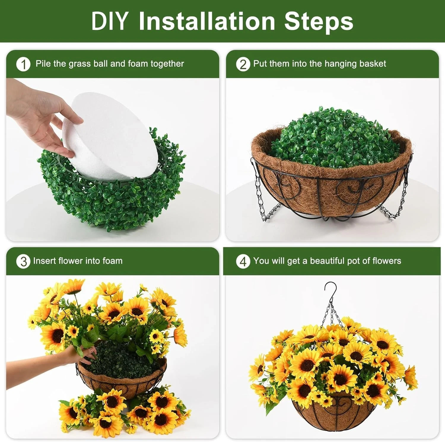 Artificial Sunflowers Fake Hanging Flowers Plants Baskets For Outdoor Fall Decor