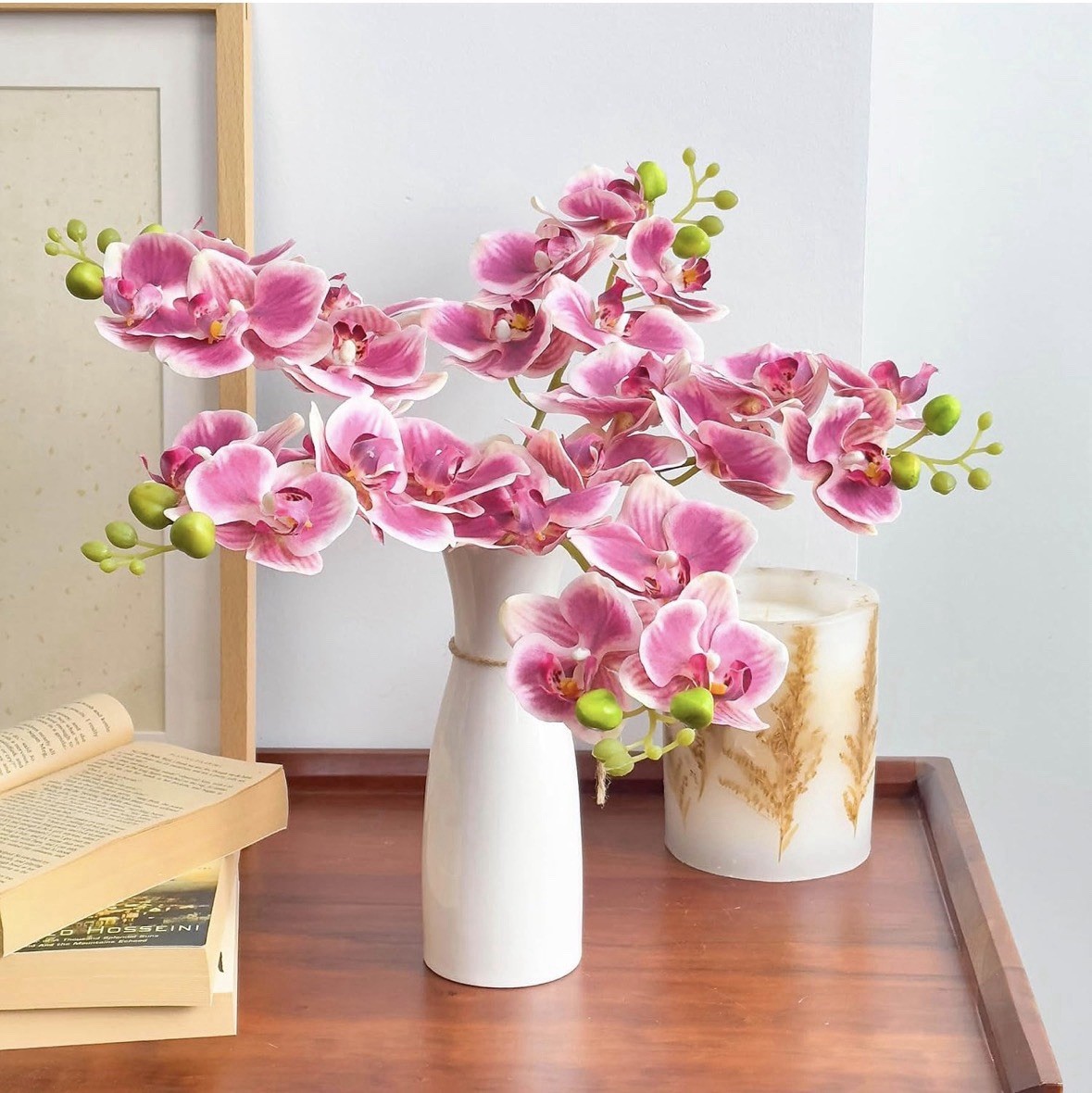 5 Fake Orchid 17 Inches with Real Touch Flowers & Flexible Stems Pinkish Purple
