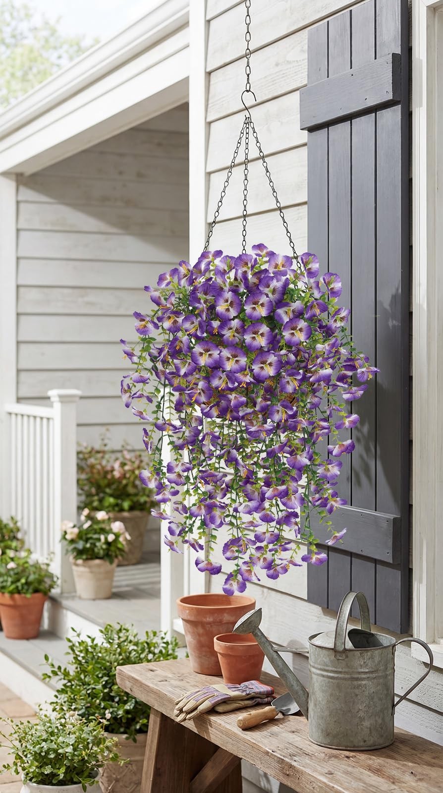 Purple Artificial Hanging Flowers for Outdoors, 4 PCS 29.5in UV Resistant Fau…