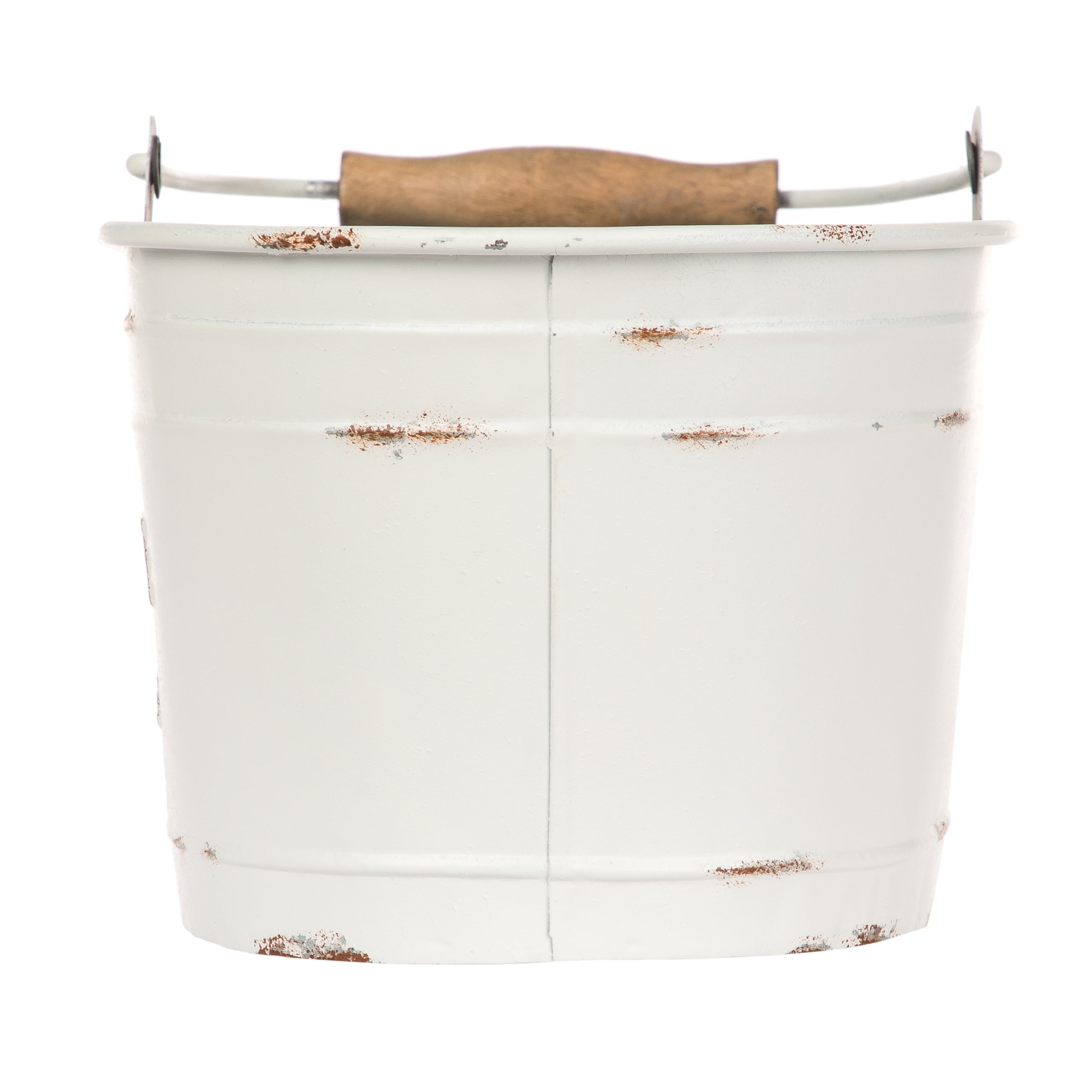 White Oval Farmhouse Bucket for Artificial Floral with Handle Home Décor