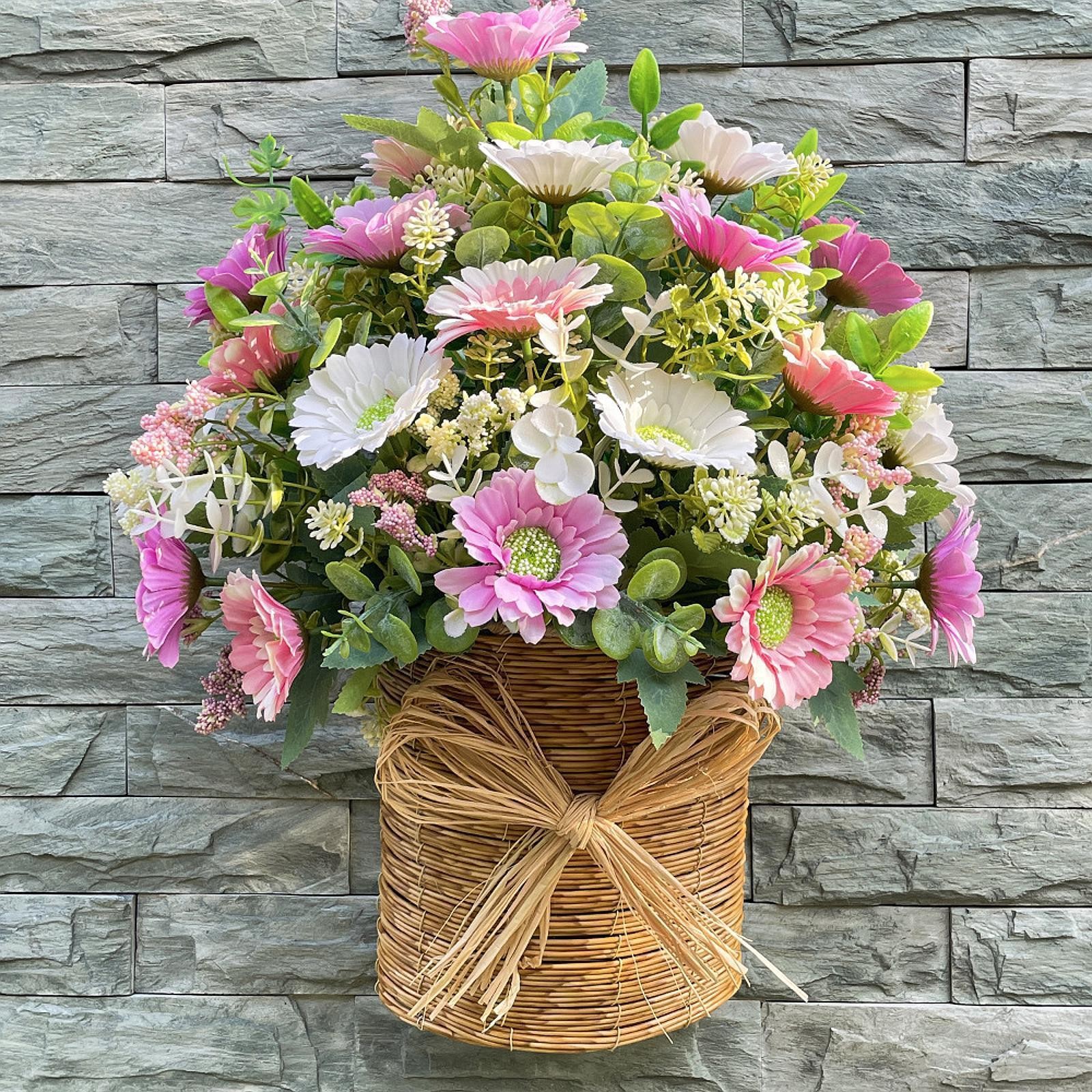Front Door Hanging Basket Wreath Artificial Daisy Flowers Garden Garland Welcome
