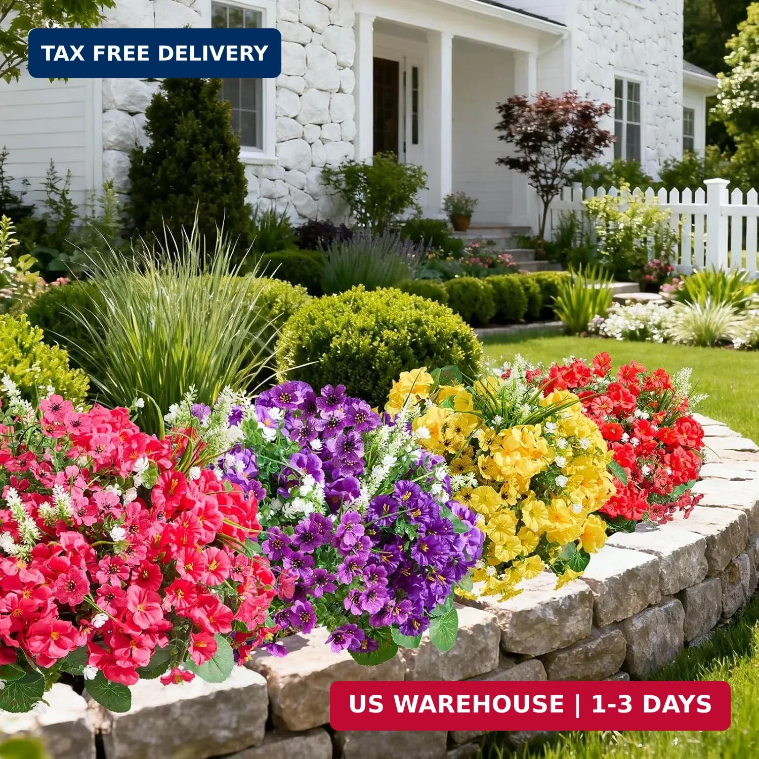 16 Bundles Artificial Flowers for Outdoors, UV Resistant Silk Faux Flowers for O