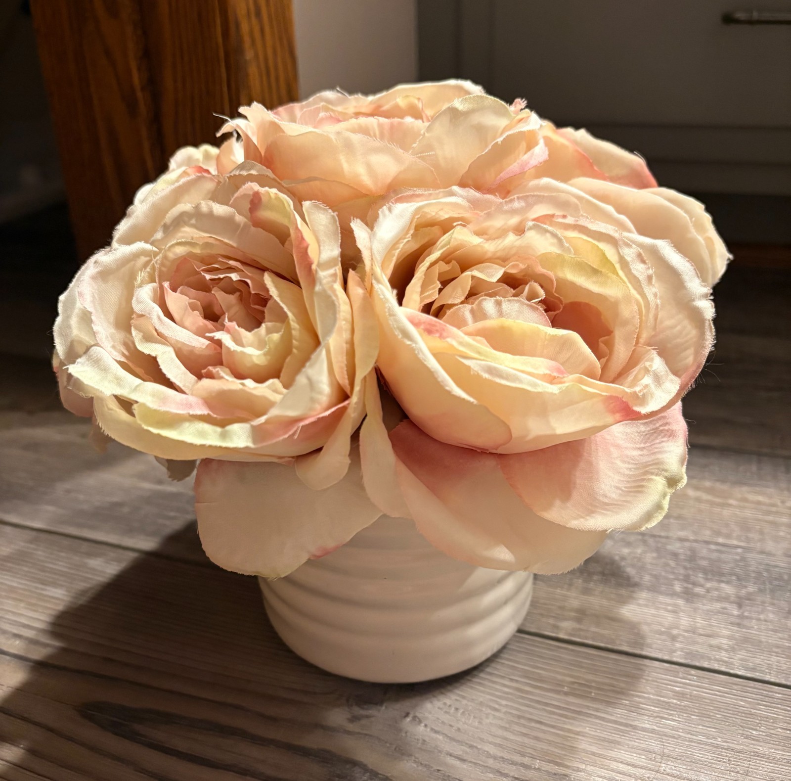 Faux Blush Pink Rose Arrangement in White Ceramic Pot
