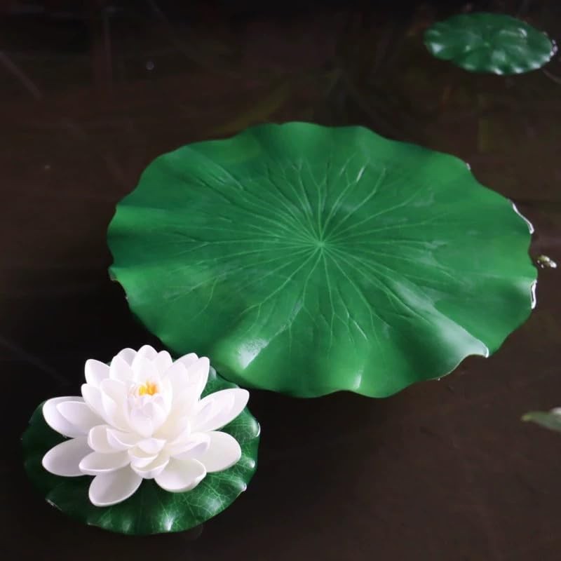 MHYGKTXRA 4 Pcs Artificial Floating Foam Lotus Flower with Water Lily Pad, Li…