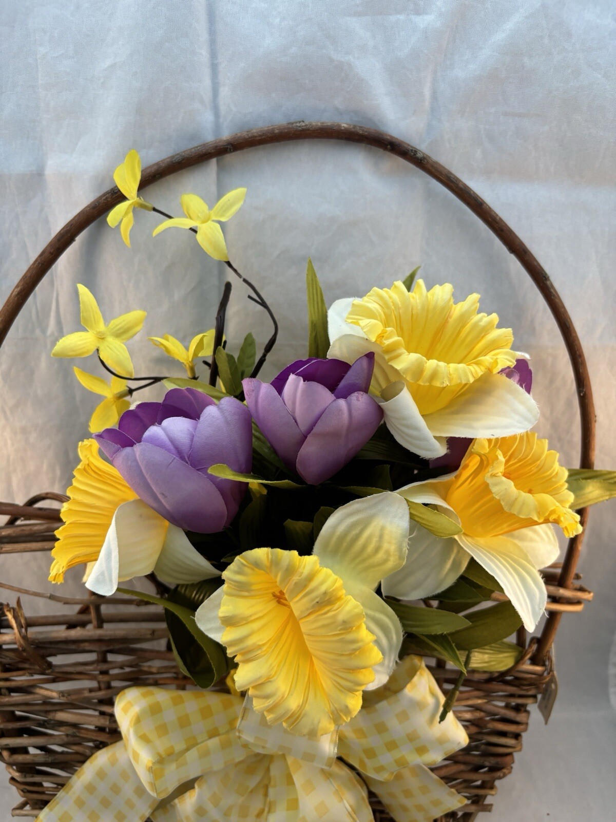 Hanging Door Wall Basket with Spring Summer Faux Flowers