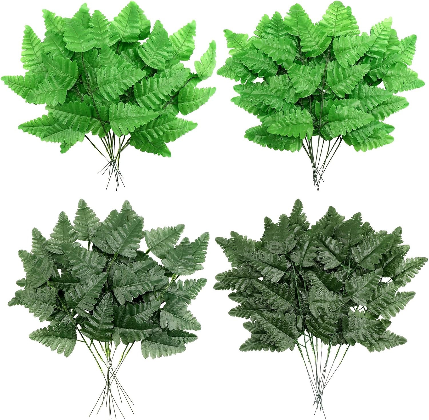 48 Pcs Spring Artificial Silk Leather Leaf Fern Stems 4 Styles Wedding Greenery
