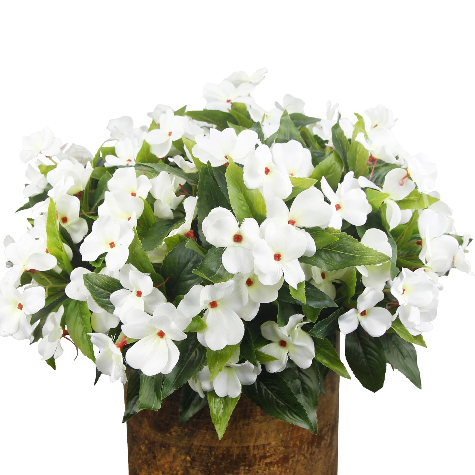 8 Pcs Artificial Impatiens Flowers for Outdoors Faux Impatiens Bushes White S…