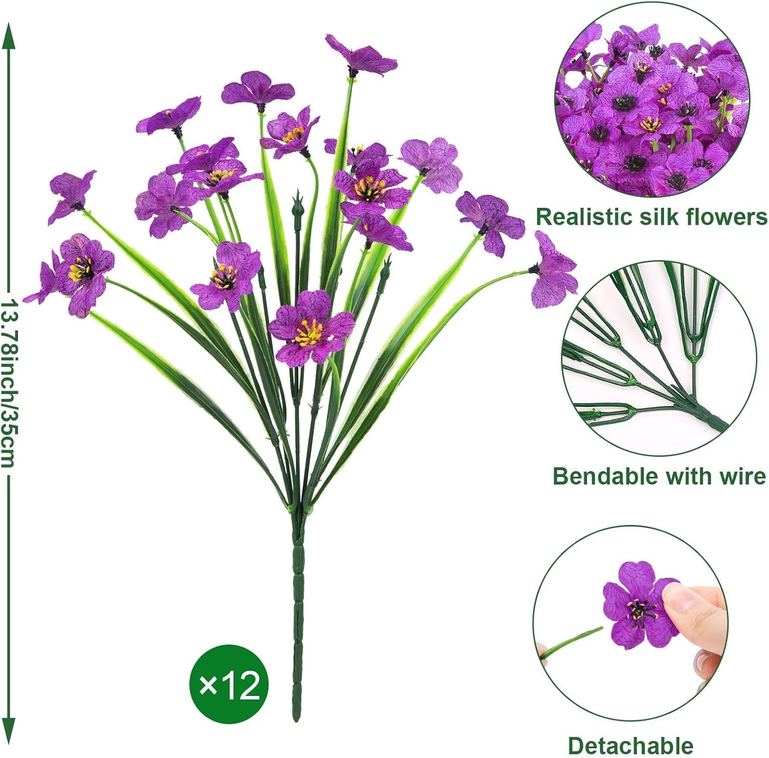 12 Bundles Artificial Flowers for Outdoors Fake Silk Flowers UV Resistant Fau…