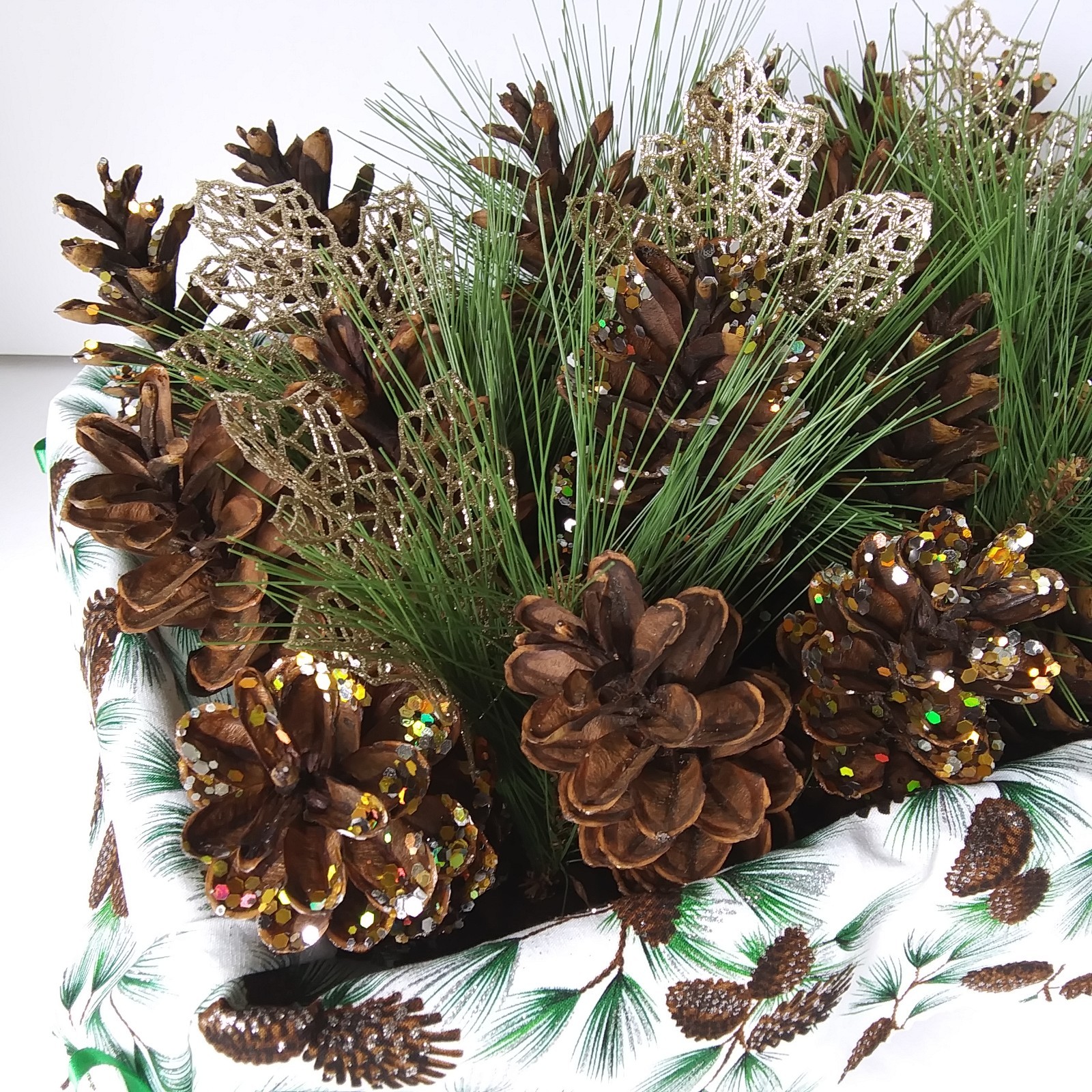 Pinecone & Evergreen Centerpiece Basket Holiday Decor Table Arrangement