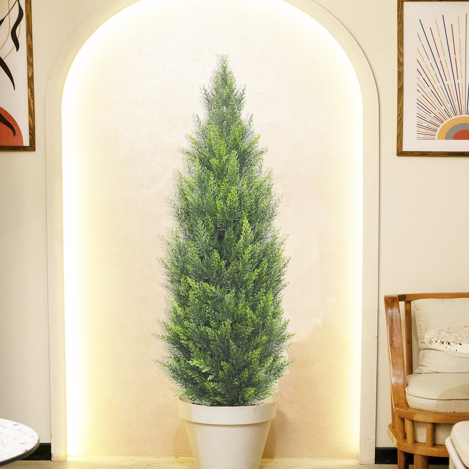 120cm Lifelike Fake Cypress Shrub Matched White Decorative Pot Minimalist Home