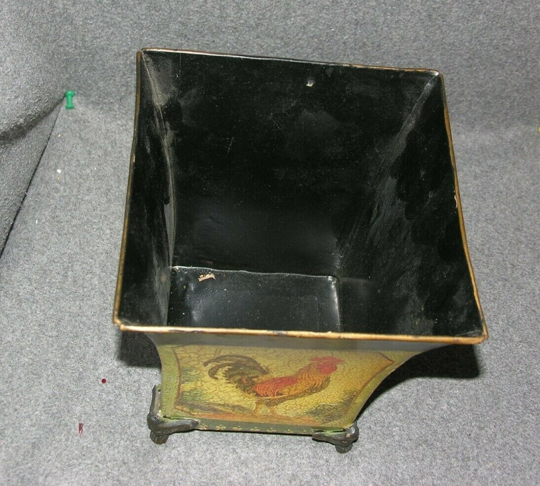 Metal Flower Arrangement Square Pot with Rooster Design Scratched