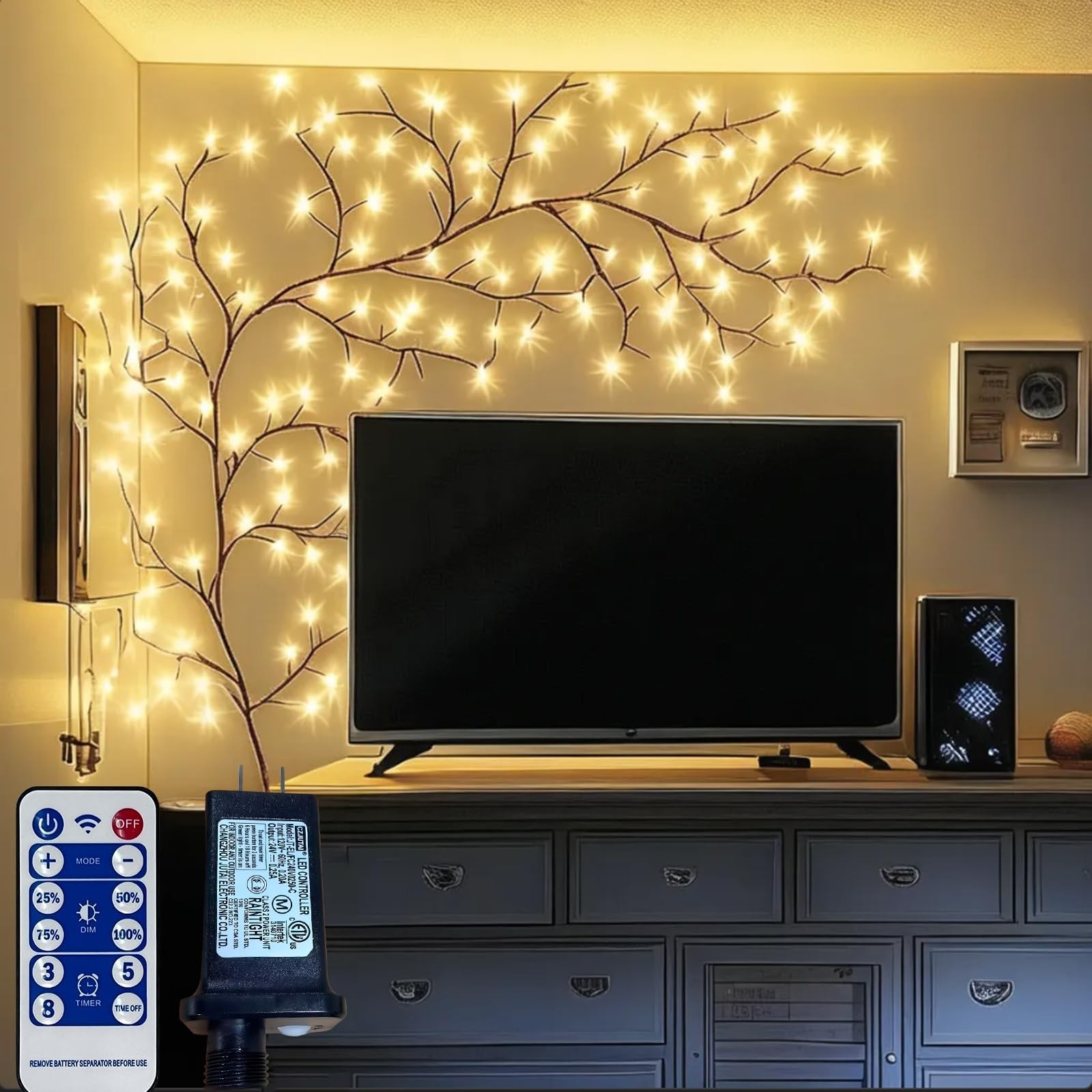 Lighted Willow Vine Remote Control 7.5Ft 144LEDs Plug in Wall Decor Bedroom