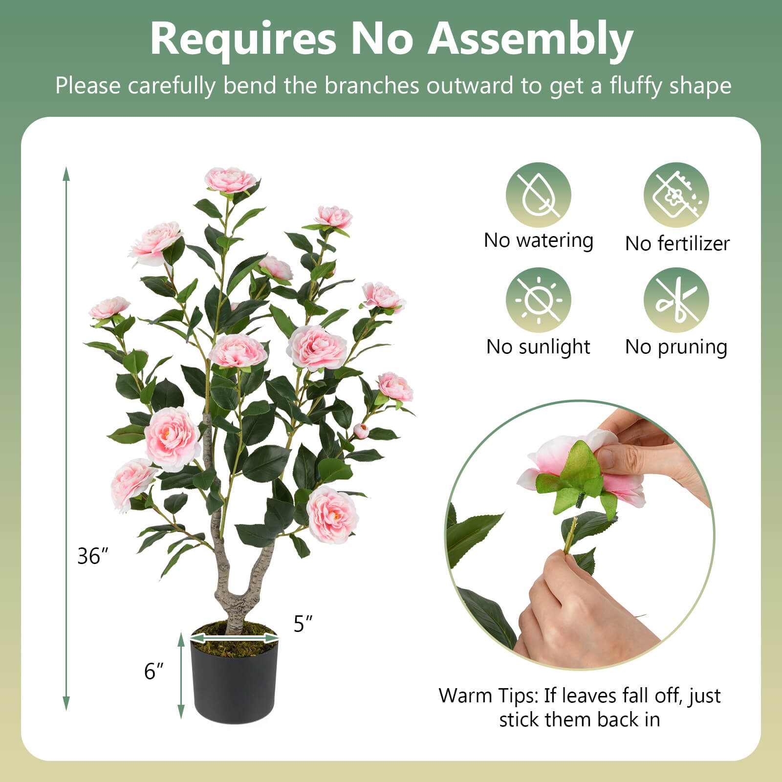36″ Artificial Camellia Tree Fake Potted Tree Greenery Floral Plant Modern