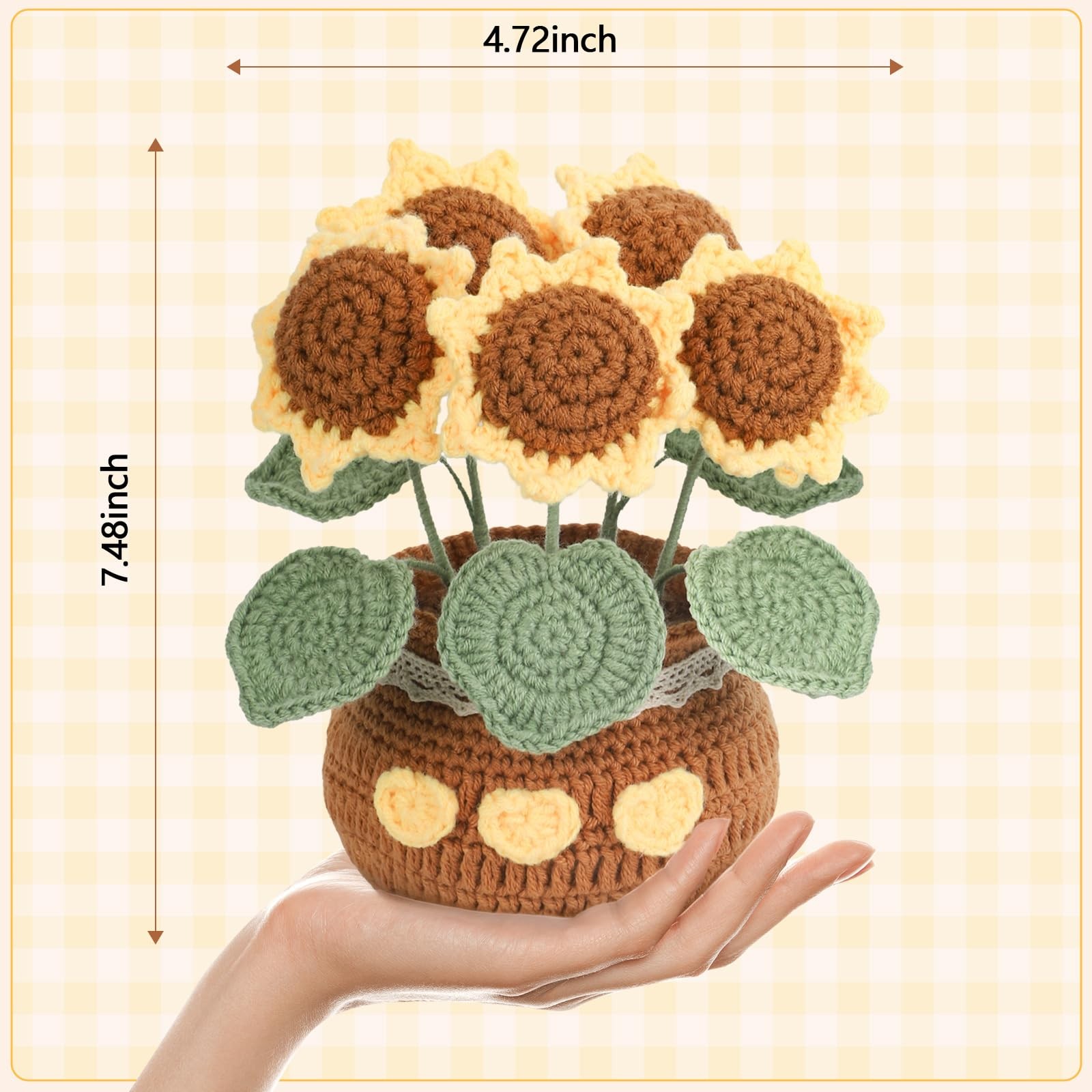 Yellow Crochet Sunflowers Potted Plant Knitted Flowers Bouquet Gift Box
