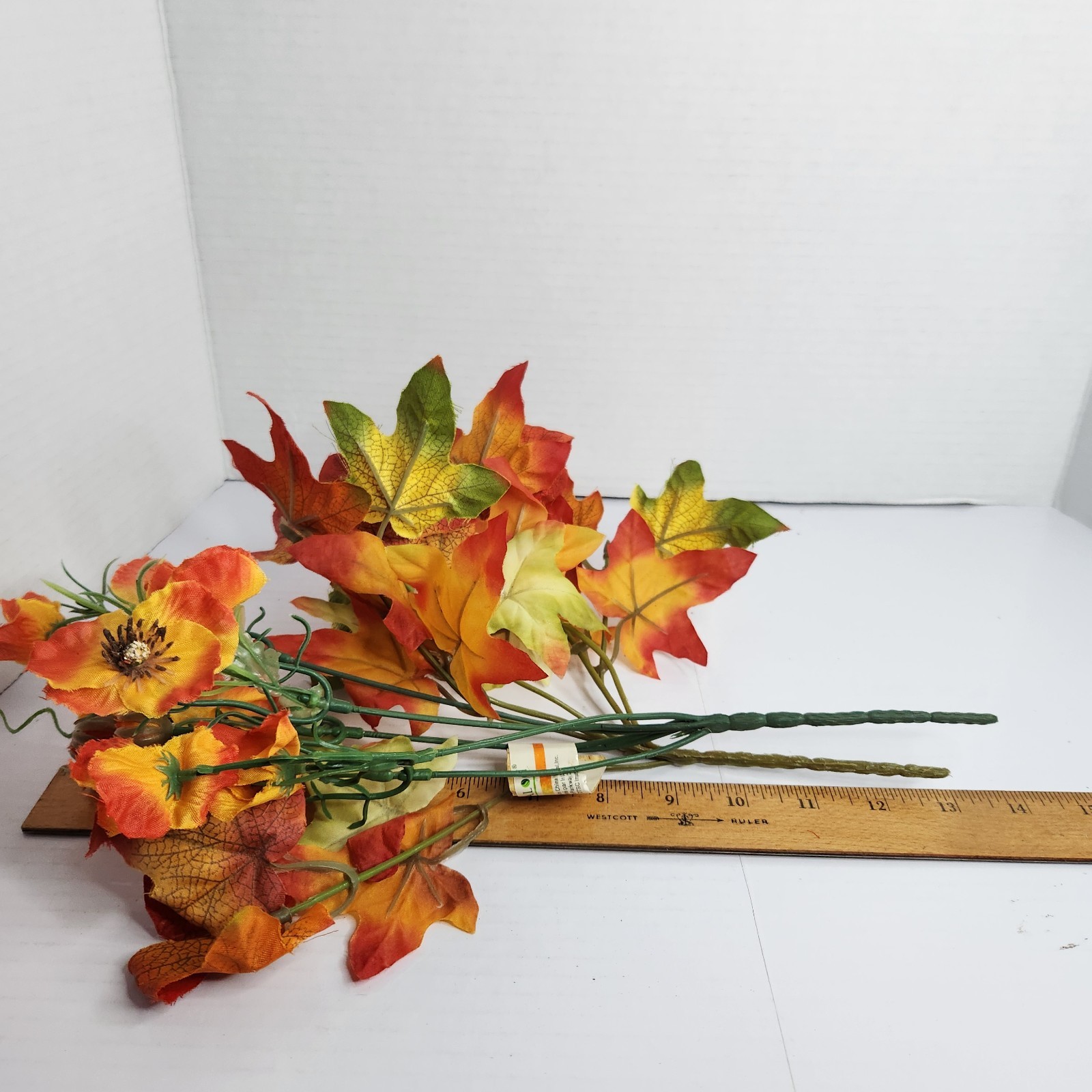 Artificial Fall Flowers Lot Orange Daisy Maple Leaves Autumn Decor Floral Stems