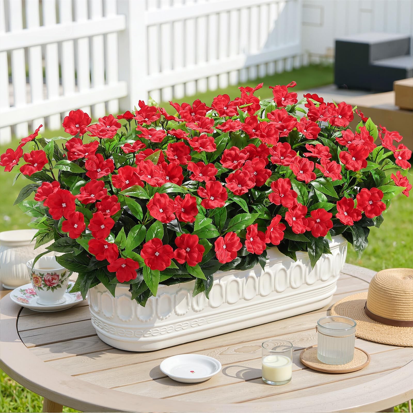 Alupssuc 8 Bundles Artificial Impatiens Flowers Faux Silk Plant for Indoor Ou…
